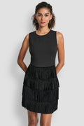 SLEEVELESS SHIFT DRESS WITH TIERED SKIRT