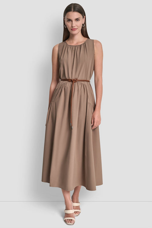 SLEEVELESS DROP-WAIST MIDI DRESS